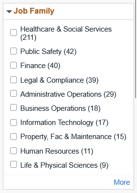 Screenshot of the State of New Mexico Careers Website Job Family Filter